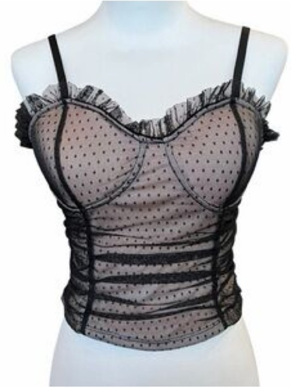 Lily White Sheer Black Polka Dot Bustier Cami